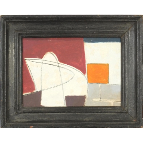 3128 - After William Scott - Abstract composition, oil on board, framed, 34.5cm x 24.5cm