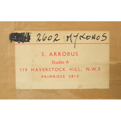 4118 - Attributed to Sydney Arrobus - Mykonos, Greek school watercolour, label verso, signed Arrobvs, mount... 