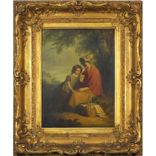 3675 - Attributed to Richard Westall RA - Mother and child in a landscape, 19th century oil on canvas, fram... 