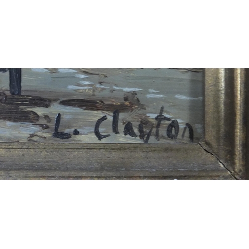 3719 - L Clayton - Street scenes, pair of oil on boards, framed, each 23.5cm x 18cm