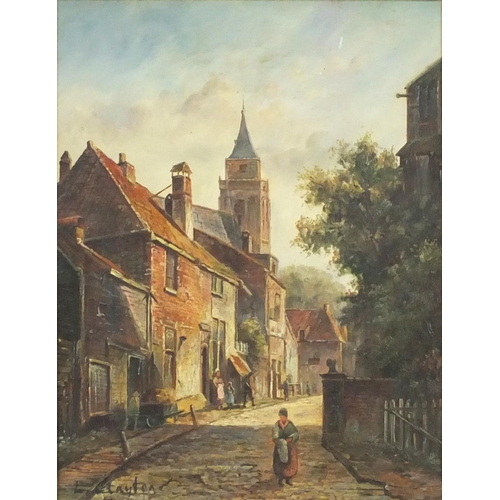 3719 - L Clayton - Street scenes, pair of oil on boards, framed, each 23.5cm x 18cm