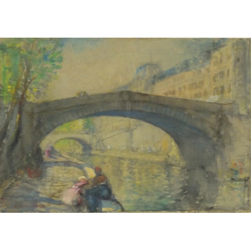 3582 - Chusi Kurihara - Venice and a village scene, four Impressionist watercolours, each mounted, framed a... 