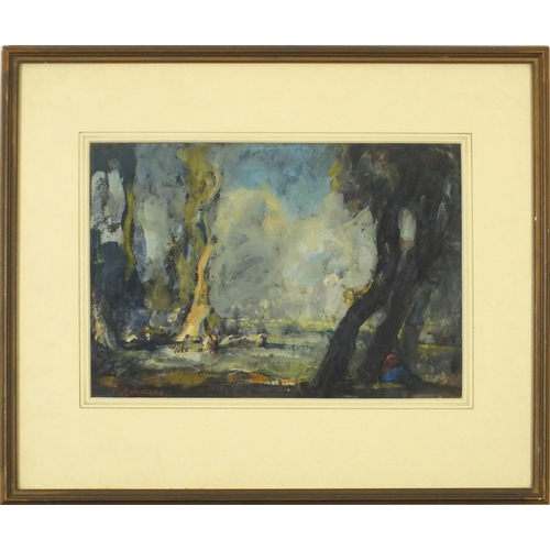 3582 - Chusi Kurihara - Venice and a village scene, four Impressionist watercolours, each mounted, framed a... 