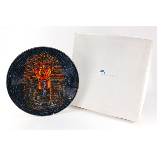 3254 - Poole Studio pottery Tutankhamun charger, by Nicola Massarella, numbered KK46, 41cm in diameter, box... 