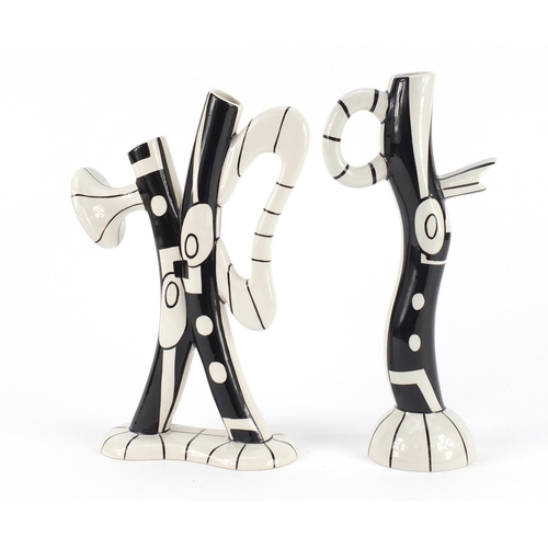 3470 - Two Lorna Bailey black and white abstract musical jugs, limited edition 11/50 and 20/50, the largest... 