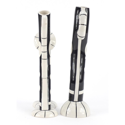 3470 - Two Lorna Bailey black and white abstract musical jugs, limited edition 11/50 and 20/50, the largest... 