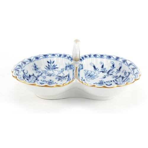 3051 - Meissen porcelain twin serving dish, hand painted in the Blue Onion pattern, crossed sword marks to ... 