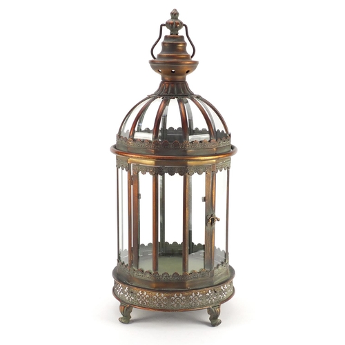 4006 - Large ornate glass and metal hanging lantern, 60cm high