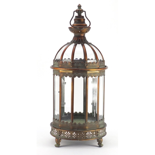 4006 - Large ornate glass and metal hanging lantern, 60cm high