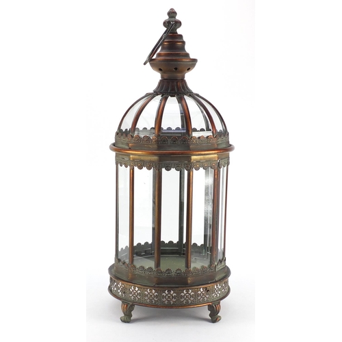 4006 - Large ornate glass and metal hanging lantern, 60cm high