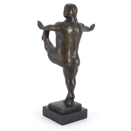 3593 - Modernist patinated bronze of a standing nude female after Ferdinand Preiss, 35cm high