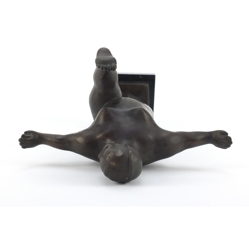 3593 - Modernist patinated bronze of a standing nude female after Ferdinand Preiss, 35cm high