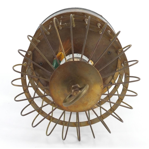 3466 - Brass automaton bird cage design alarm clock with enamel decoration, 22cm high