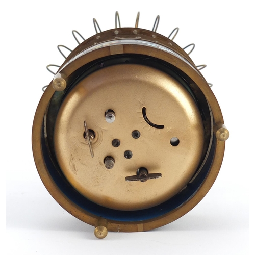 3466 - Brass automaton bird cage design alarm clock with enamel decoration, 22cm high