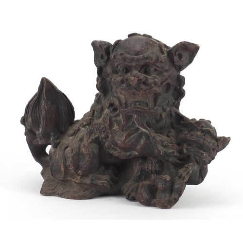 3945 - Chinese patinated bronze Foo dog, 19cm wide