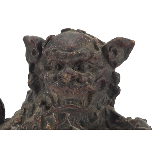 3945 - Chinese patinated bronze Foo dog, 19cm wide