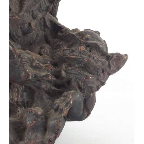 3945 - Chinese patinated bronze Foo dog, 19cm wide