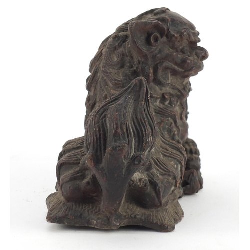 3945 - Chinese patinated bronze Foo dog, 19cm wide