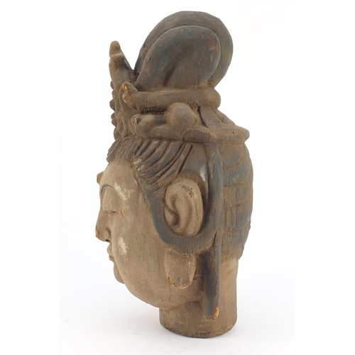 3805 - Chinese painted carved wood bust of Guanyin, 40cm high