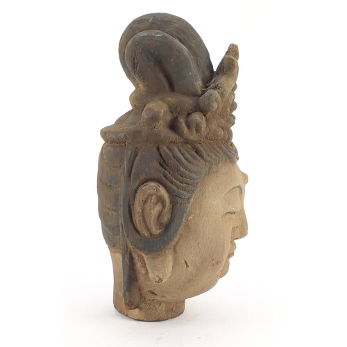 3805 - Chinese painted carved wood bust of Guanyin, 40cm high