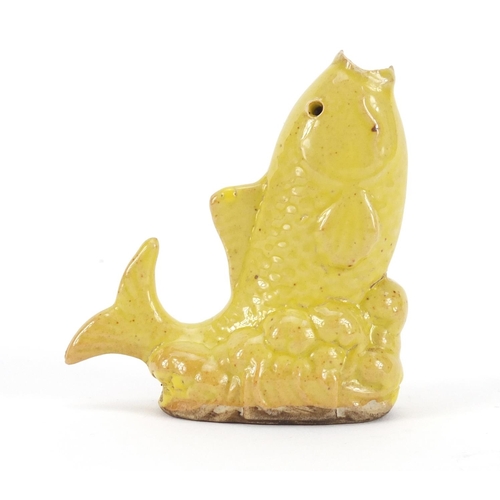 3939 - Chinese porcelain yellow glazed fish design water dropper, 7cm