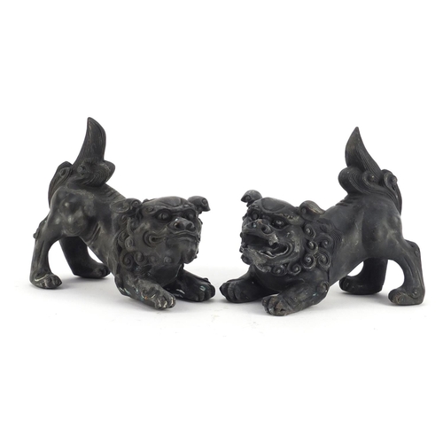 3943 - Pair of Chinese patinated bronze Foo dogs, each 16cm in length