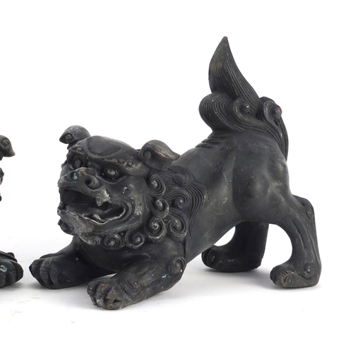 3943 - Pair of Chinese patinated bronze Foo dogs, each 16cm in length