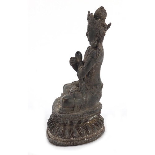 3567 - Chino-Tibetan patinated bronze figure of seated Buddha, 19cm high