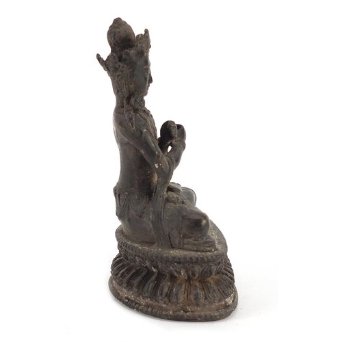 3567 - Chino-Tibetan patinated bronze figure of seated Buddha, 19cm high