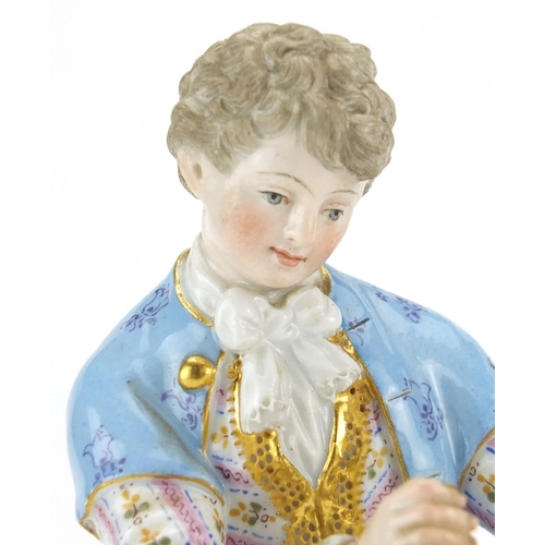 3279 - 19th century Meissen hand painted porcelain figure of a young male splicing a branch to a tree, blue... 