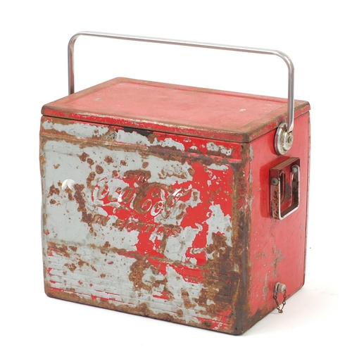 3740 - Vintage Coca Cola cooler with swing handle, 41cm H x 48cm W x 33cm D