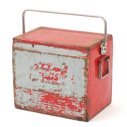 3740 - Vintage Coca Cola cooler with swing handle, 41cm H x 48cm W x 33cm D