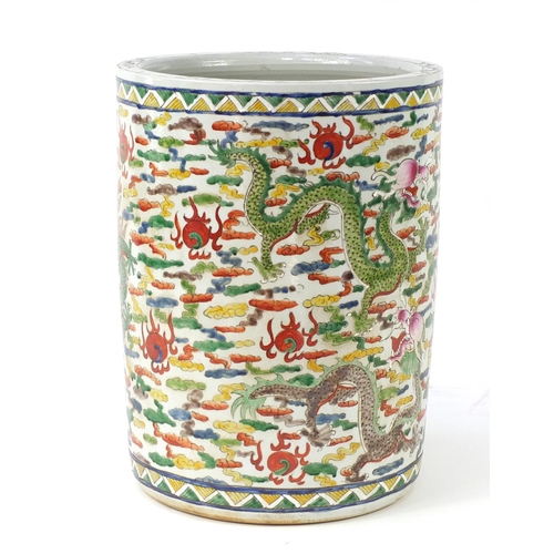 3553 - Large Chinese porcelain planter, hand painted in the famille vert palette with dragons amongst cloud... 