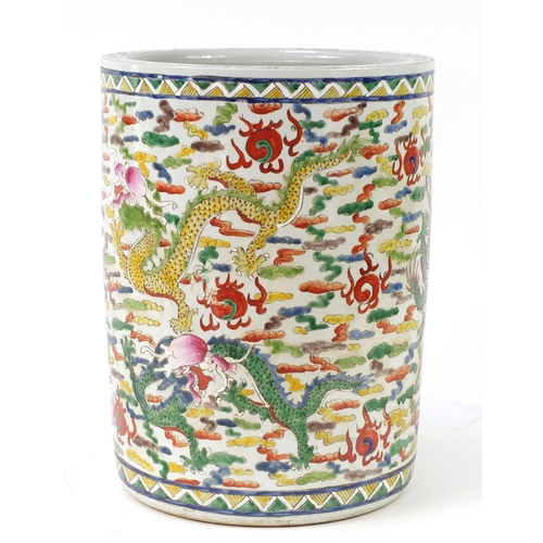 3553 - Large Chinese porcelain planter, hand painted in the famille vert palette with dragons amongst cloud... 