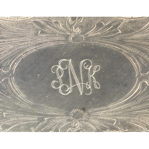 3768 - Heavy silver plated serving tray with twin handles, engraved with flowers, 63.5cm x 43cm