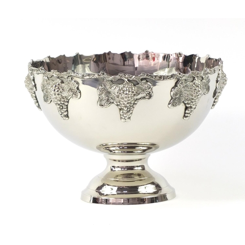 3518 - Large Silver plated punch bowl decorated with grapes, 27cm high x 38.5cm in diameter