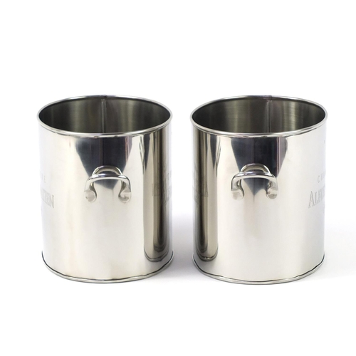 3734 - Pair of Alfred Gratien design stainless steel champagne ice buckets with twin handles, each 18.5cm H... 