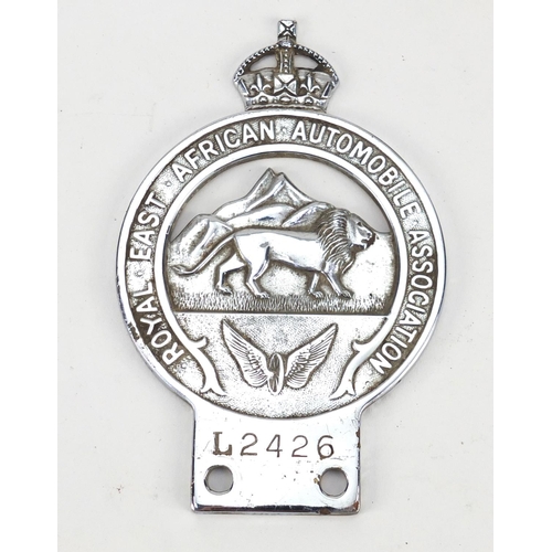 3242 - Royal East African Automobile Association car badge and brass lantern, largest 15.5cm high