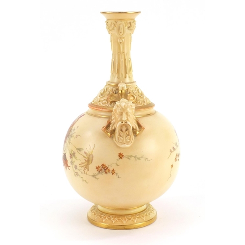 3146 - Royal Worcester blush ivory vase with masks, decorated with flowers, numbered 1552, 26.5cm high