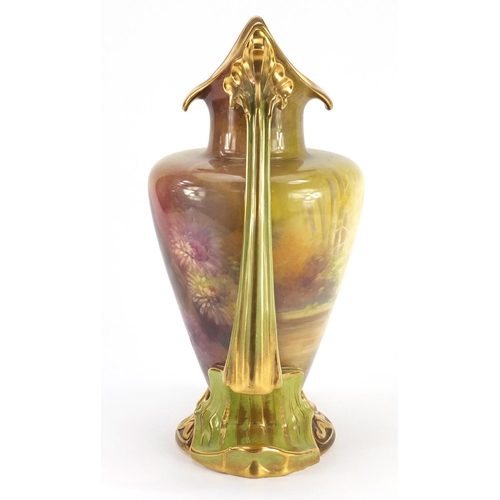 3064 - Large Art Nouveau Royal Bonn vase with twin handles, finely hand painted with a portrait of a maiden... 