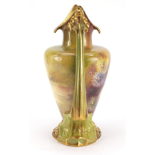 3064 - Large Art Nouveau Royal Bonn vase with twin handles, finely hand painted with a portrait of a maiden... 