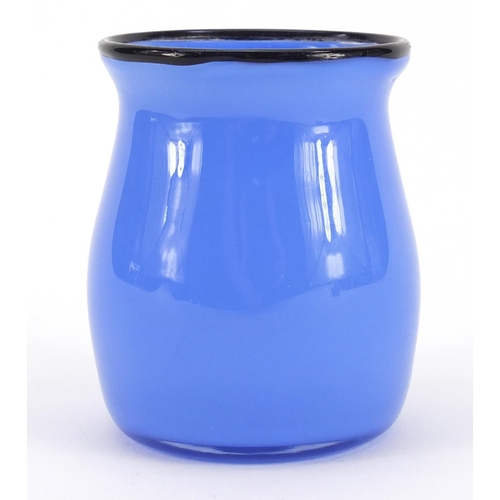 3659 - Loetz blue tango pattern glass vase designed by Michael Powolny, 7.5cm high