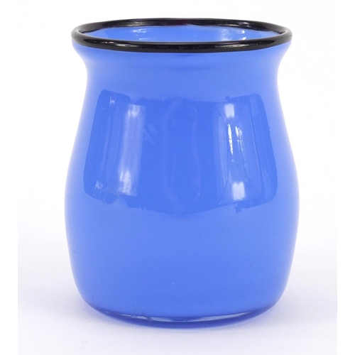 3659 - Loetz blue tango pattern glass vase designed by Michael Powolny, 7.5cm high