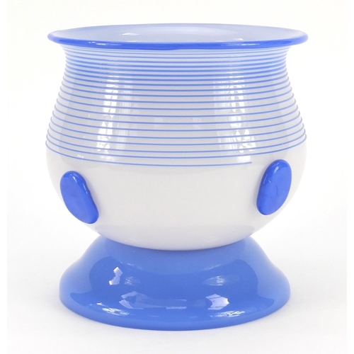 3257 - Loetz Aushrung blue on white glass vase with applied roundels, 16cm high