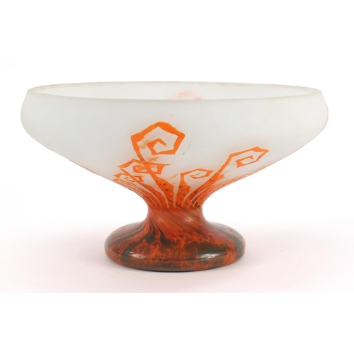 3656 - Le Verre Francais Coupe geometric Fougere pedestal glass bowl by Charles Schneider, 12.5cm high x 22... 