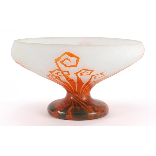 3656 - Le Verre Francais Coupe geometric Fougere pedestal glass bowl by Charles Schneider, 12.5cm high x 22... 