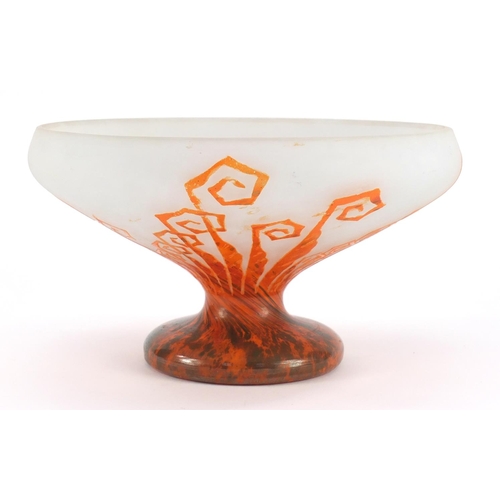 3656 - Le Verre Francais Coupe geometric Fougere pedestal glass bowl by Charles Schneider, 12.5cm high x 22... 