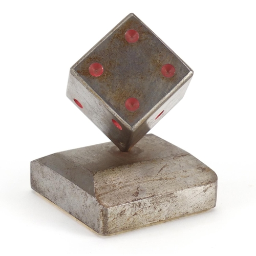 4025 - Art Deco cast iron dice paperweight, in the manner of Edgar Barndt, 10cm high