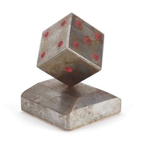 4025 - Art Deco cast iron dice paperweight, in the manner of Edgar Barndt, 10cm high