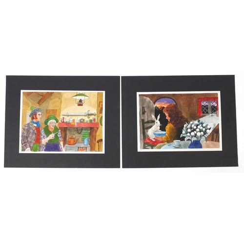 3077 - John Sewell - Group of original watercolour illustrations, the largest approximately 45cm x 22cm (PR... 